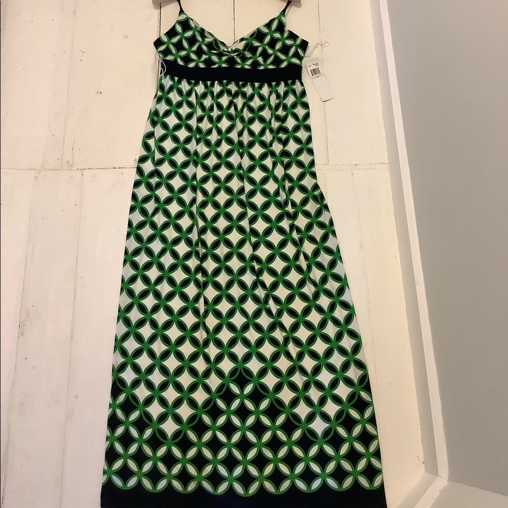 London Times Green and White Geometric Maxi Dress